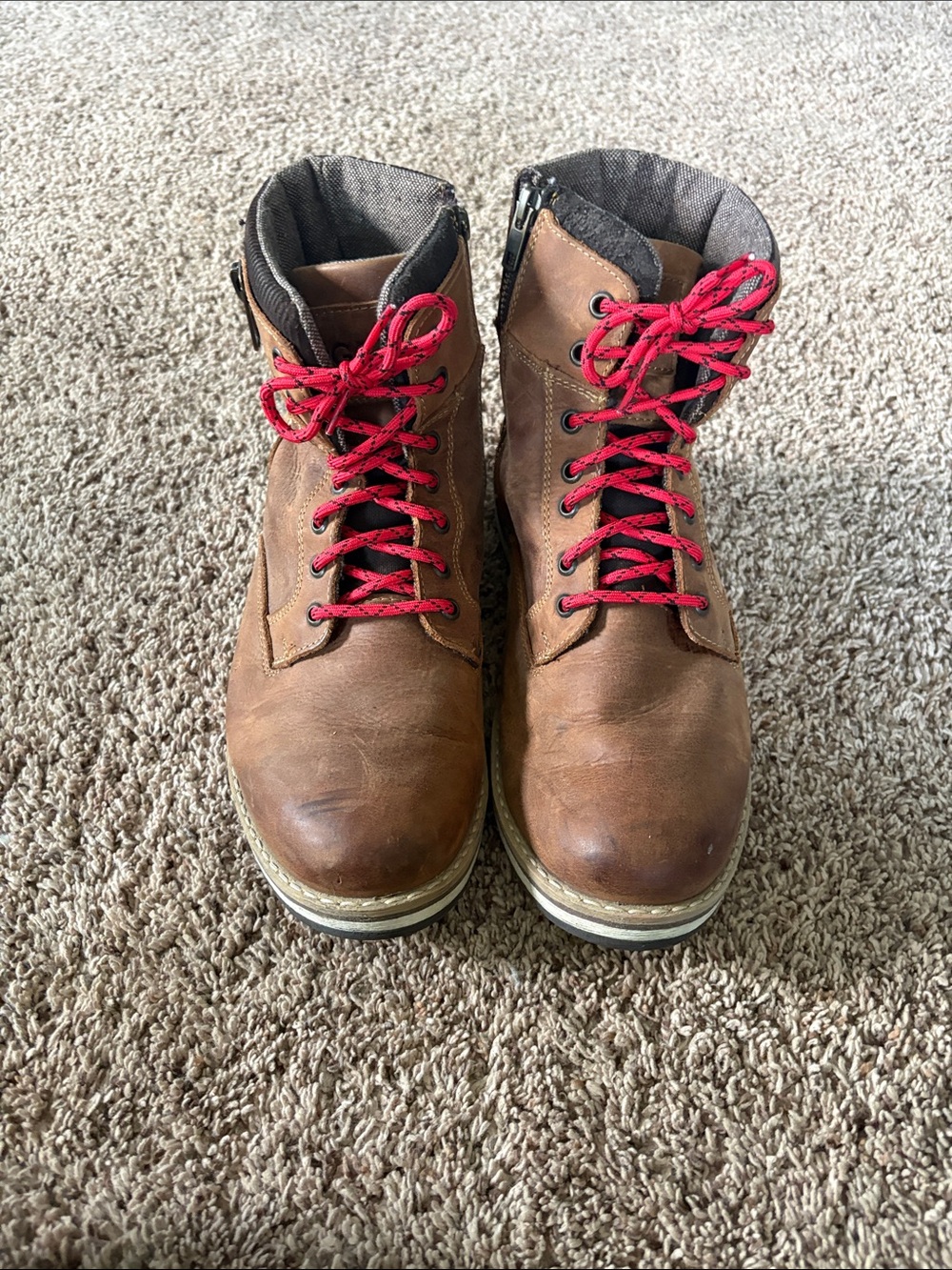 GBX Brown Leather Work Boots with Red Laces